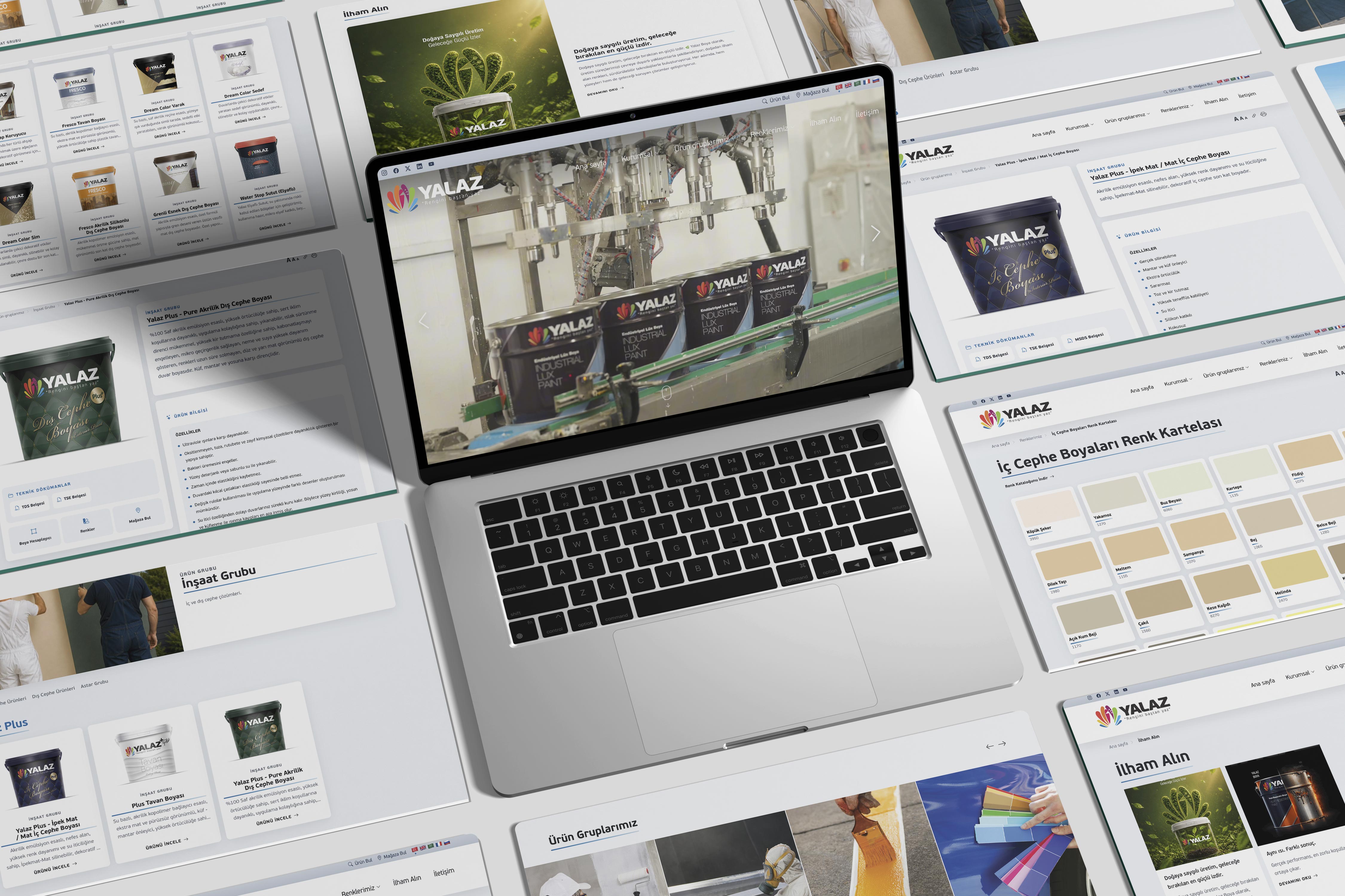 Sanayi ve endüstriyel boya sektörünün öncü markalarından Yalaz Boya’nın web sitesini baştan sona tasarlayıp geliştirdik. WebMind dokunuşuyla hayata geçirdiğimiz bu projede, markanın köklü kurumsal yapısını modern tasarım ve yüksek performanslı bir dijital altyapıyla bir araya getirdik.